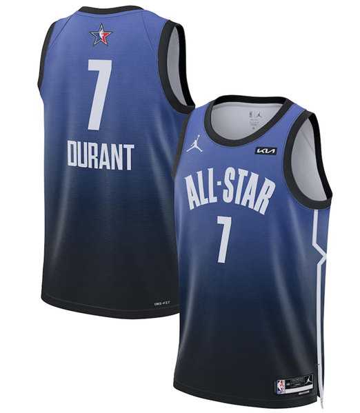 Men's 2023 All-Star #7 Kevin Durant Blue Game Swingman Stitched Basketball Jersey Dzhi